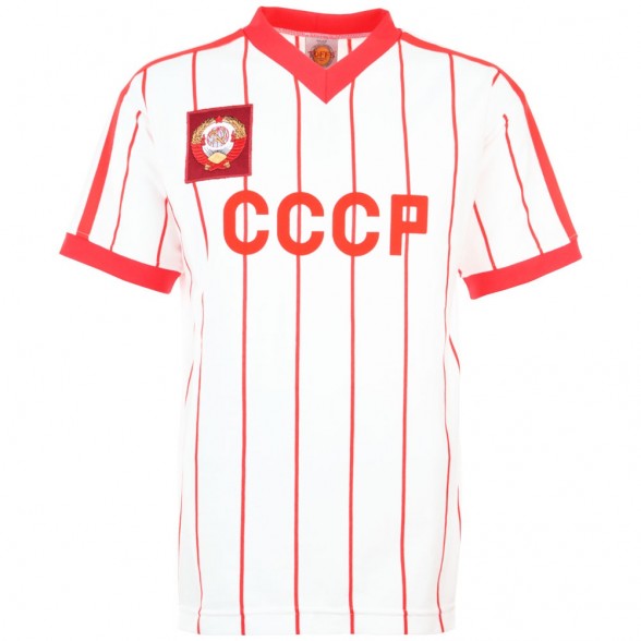 Camiseta retro URSS, blanca con rayitas rojas