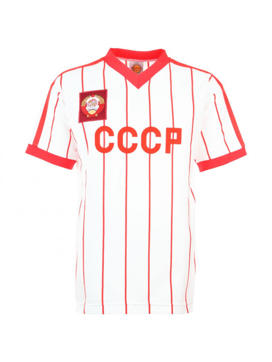 Camiseta retro URSS, blanca con rayitas rojas