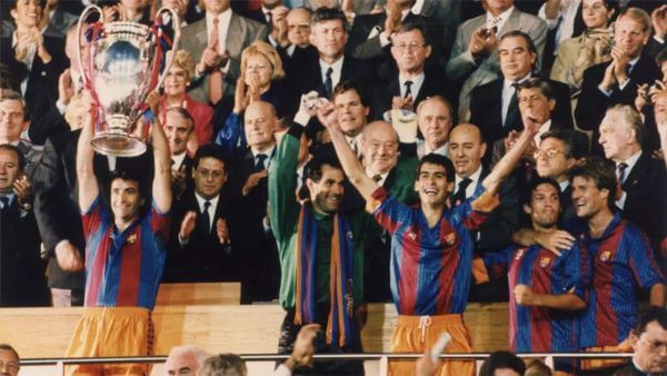 alexanko zubizarreta guardiola goikoetxea laudrup FC Barcelona Wembley European Cup 1992 alexanko zubizarreta guardiola goikoetxea laudrup FC Barcelona Wembley Copa de Europa 1992